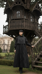 🖤 "Black Lycra Maxi Dress – Flowy Tiers & Comfortable Cuffs |  🖤 | ادوار استك