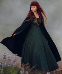 🌿 Elegant Green Linen Dress with Victorian Cape | Timeless Medieval Design| ميدفيل