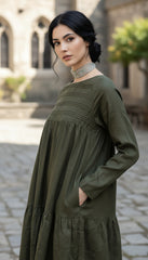 Maxi Linen Dress with Hidden Side Pockets|جنصات