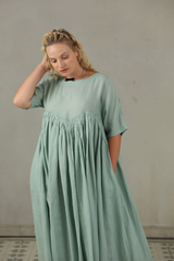 Oversized Cotton Dress with Zigzag Chest Design and Three-Quarter Sleeves — Available in Black and Pistachio 🍃⚫| زجزاج
