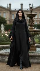 Mythical Treated-Linen Dress with Wide Sleeves & Large Hood | ملكى