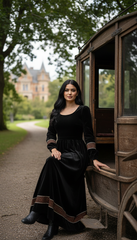 Velvet Winter Dress with Frache Trim & Waist Tie – Elegant and Warm | فرساتشى