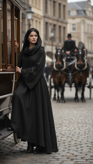 Mythical Treated-Linen Dress with Wide Sleeves & Large Hood | ملكى