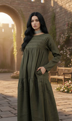 Maxi Linen Dress with Hidden Side Pockets|جنصات