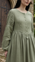 Long Black Linen Dress with Side Pockets | كرفته