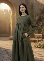Maxi Linen Dress with Hidden Side Pockets|جنصات