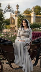 Mythical Treated-Linen Dress with Wide Sleeves & Large Hood | ملكى