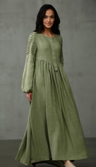 Long Black Linen Dress with Side Pockets | كرفته