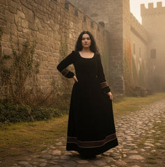 Velvet Winter Dress with Frache Trim & Waist Tie – Elegant and Warm | فرساتشى