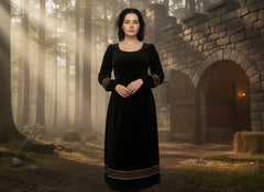 Velvet Winter Dress with Frache Trim & Waist Tie – Elegant and Warm | فرساتشى