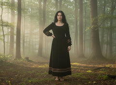 Velvet Winter Dress with Frache Trim & Waist Tie – Elegant and Warm | فرساتشى