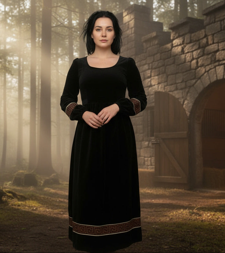 Velvet Winter Dress with Frache Trim & Waist Tie – Elegant and Warm | فرساتشى