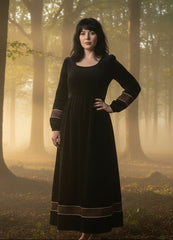 Velvet Winter Dress with Frache Trim & Waist Tie – Elegant and Warm | فرساتشى