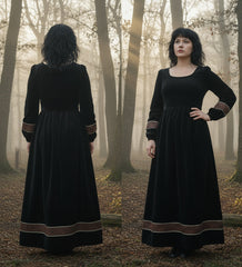 Velvet Winter Dress with Frache Trim & Waist Tie – Elegant and Warm | فرساتشى