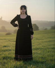 Velvet Winter Dress with Frache Trim & Waist Tie – Elegant and Warm | فرساتشى