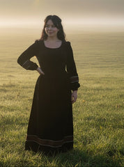 Velvet Winter Dress with Frache Trim & Waist Tie – Elegant and Warm | فرساتشى