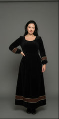 Velvet Winter Dress with Frache Trim & Waist Tie – Elegant and Warm | فرساتشى