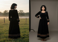 Velvet Winter Dress with Frache Trim & Waist Tie – Elegant and Warm | فرساتشى