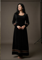 Velvet Winter Dress with Frache Trim & Waist Tie – Elegant and Warm | فرساتشى