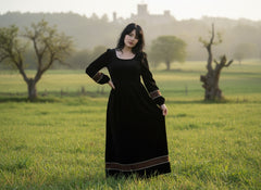 Velvet Winter Dress with Frache Trim & Waist Tie – Elegant and Warm | فرساتشى