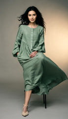 Long Black Linen Dress with Side Pockets | كرفته