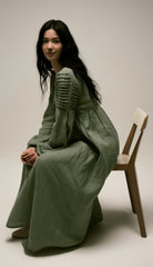 Long Black Linen Dress with Side Pockets | كرفته