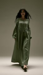 Long Black Linen Dress with Side Pockets | كرفته