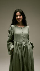 Long Black Linen Dress with Side Pockets | كرفته