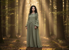 Long Black Linen Dress with Side Pockets | كرفته