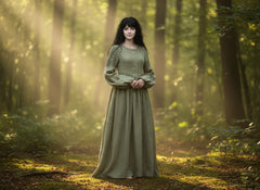 Long Black Linen Dress with Side Pockets | كرفته