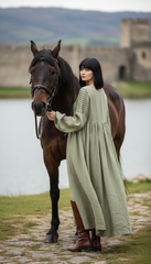 Long Black Linen Dress with Side Pockets | كرفته