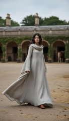 Mythical Treated-Linen Dress with Wide Sleeves & Large Hood | ملكى