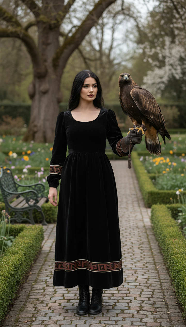 Velvet Winter Dress with Frache Trim & Waist Tie – Elegant and Warm | فرساتشى