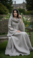 Mythical Treated-Linen Dress with Wide Sleeves & Large Hood | ملكى