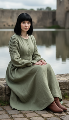 Long Black Linen Dress with Side Pockets | كرفته