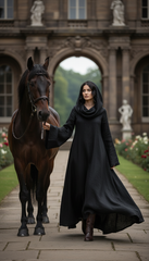 Mythical Treated-Linen Dress with Wide Sleeves & Large Hood | ملكى