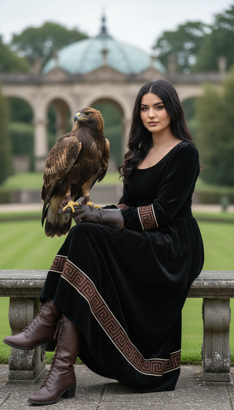 Velvet Winter Dress with Frache Trim & Waist Tie – Elegant and Warm | فرساتشى