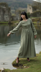 Long Black Linen Dress with Side Pockets | كرفته