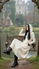 COTTON Hooded Dress with Side Pockets and Thumbhole — اوفوايت سمر