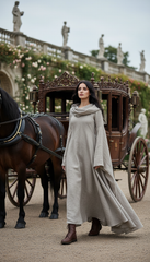 Mythical Treated-Linen Dress with Wide Sleeves & Large Hood | ملكى