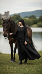 Long Black Linen Dress with Side Pockets | كرفته