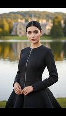 Bold Black Zipper Dress — Timeless Elegance in Two Luxurious Fabrics| غطس
