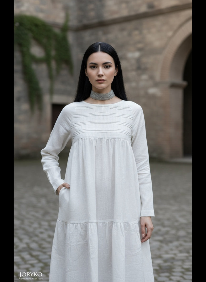 Maxi Linen Dress with Hidden Side Pockets|جنصات