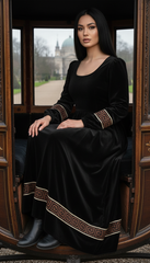 Velvet Winter Dress with Frache Trim & Waist Tie – Elegant and Warm | فرساتشى