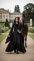 Mythical Treated-Linen Dress with Wide Sleeves & Large Hood | ملكى