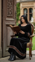 Velvet Winter Dress with Frache Trim & Waist Tie – Elegant and Warm | فرساتشى