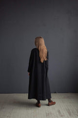 🌿 "Effortless Linen Maxi Dress – Gray & Black with Belt & Pockets | Comfort Meets Style!" 🌿| شيبه السيمبل