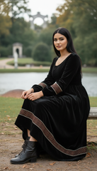 Velvet Winter Dress with Frache Trim & Waist Tie – Elegant and Warm | فرساتشى