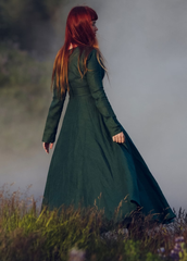 🌿 Elegant Green Linen Dress with Victorian Cape | Timeless Medieval Design| ميدفيل
