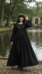 Long Black Linen Dress with Side Pockets | كرفته